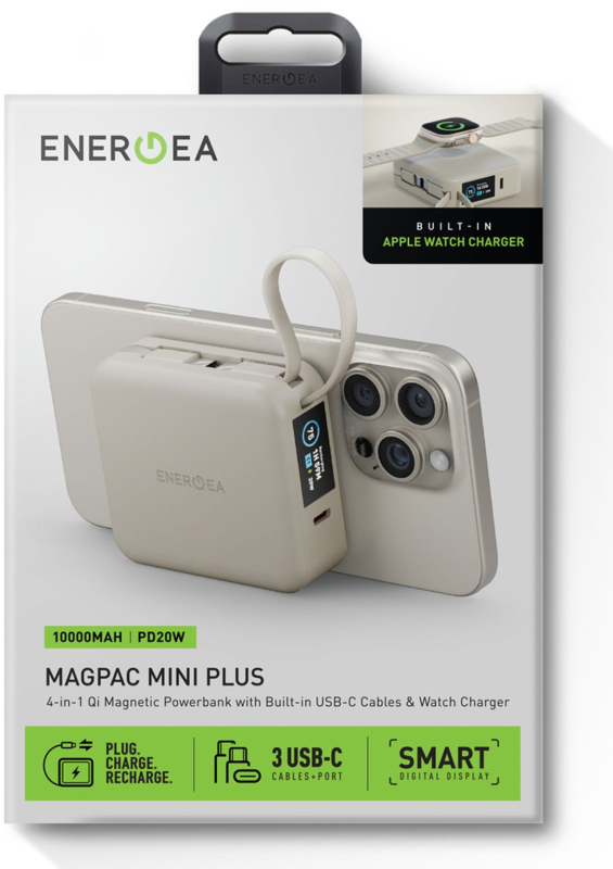 На фото изображено Внешний аккумулятор Energea MagPac Mini Plus 10000 mAh, бежевый