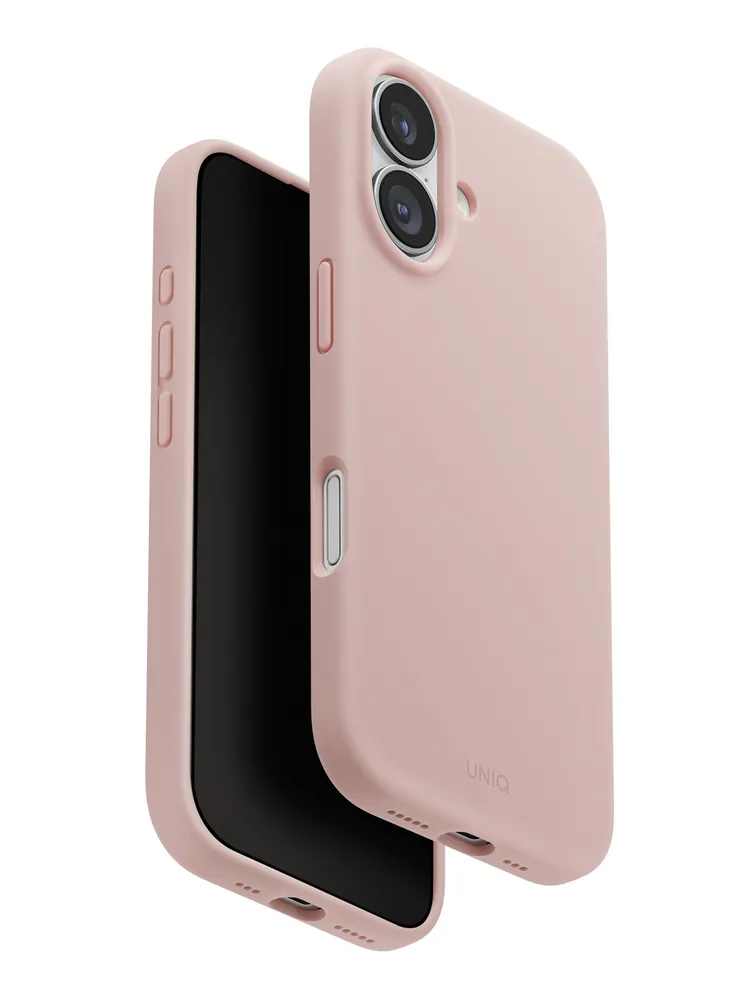 На фото изображено Чехол Uniq Lino MagSafe для iPhone 17, розовый