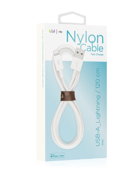 На фото изображено Кабель VLP Nylon Cable USB-A/Lightning MFI, 1.2м, белый