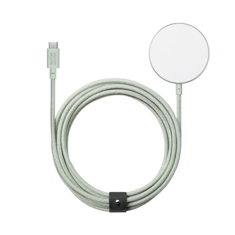 Фото Беспроводное зарядное устройство Native Union Snap Cable, 15 Вт, светло-зеленый На фото изображено Беспроводное зарядное устройство Native Union Snap Cable, 15 Вт, светло-зеленый