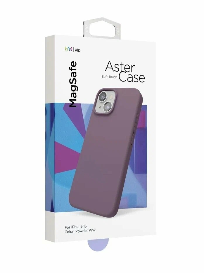 На фото изображено Чехол защитный VLP Aster Case с MagSafe для iPhone 14/15, пудровый