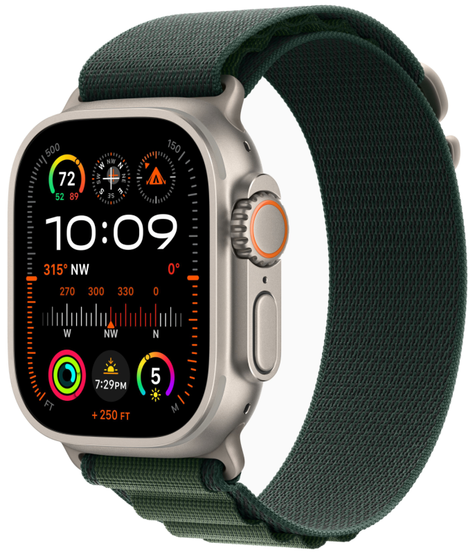 Apple Watch Ultra 2 GPS + Cellular, 49 мм, корпус из бежевого титана, ремешок Alpine зелёного цвета, размер L Apple Watch Ultra 2 GPS + Cellular, 49 мм, корпус из бежевого титана, ремешок Alpine зелёного цвета, размер L