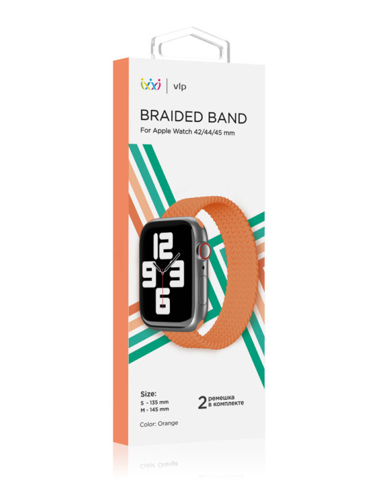 Ремешок нейлоновый плетёный VLP для Apple Watch 42/44/45, S/M, оранжевый