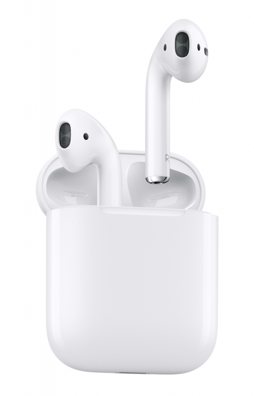 На фото изображено Наушники Apple AirPods 2 (2019) в зарядном футляре, белый