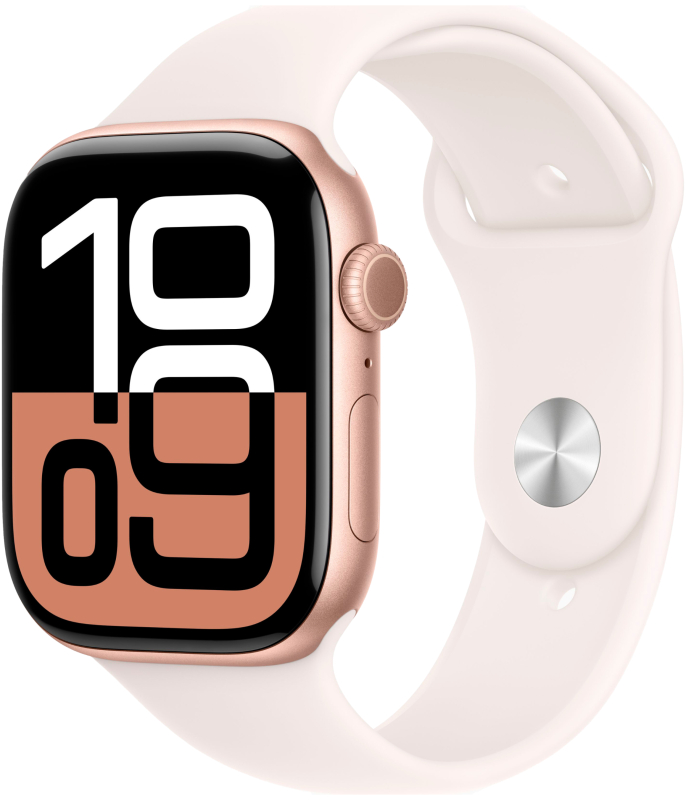 Apple Watch Series 10, 46 мм, корпус из алюминия цвета «розовое золото», спортивный ремешок, размер S/M
