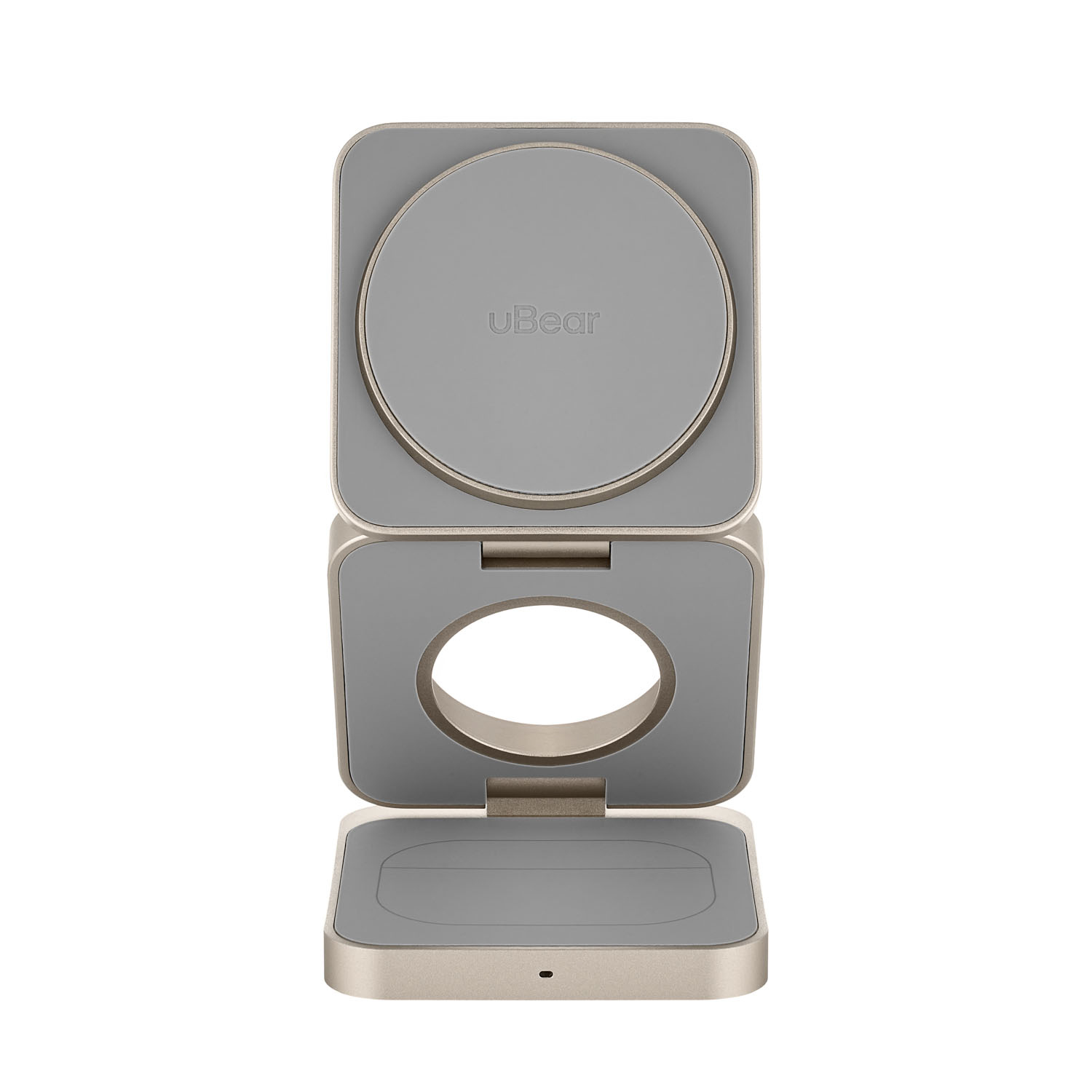 На фото изображено Беспроводное зарядное устройство uBear Balance с поддержкой MagSafe, натуральный титан