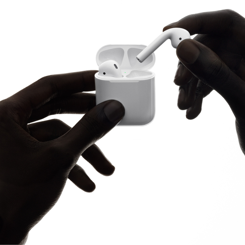 На фото изображено Наушники Apple AirPods 2 (2019) в зарядном футляре, белый