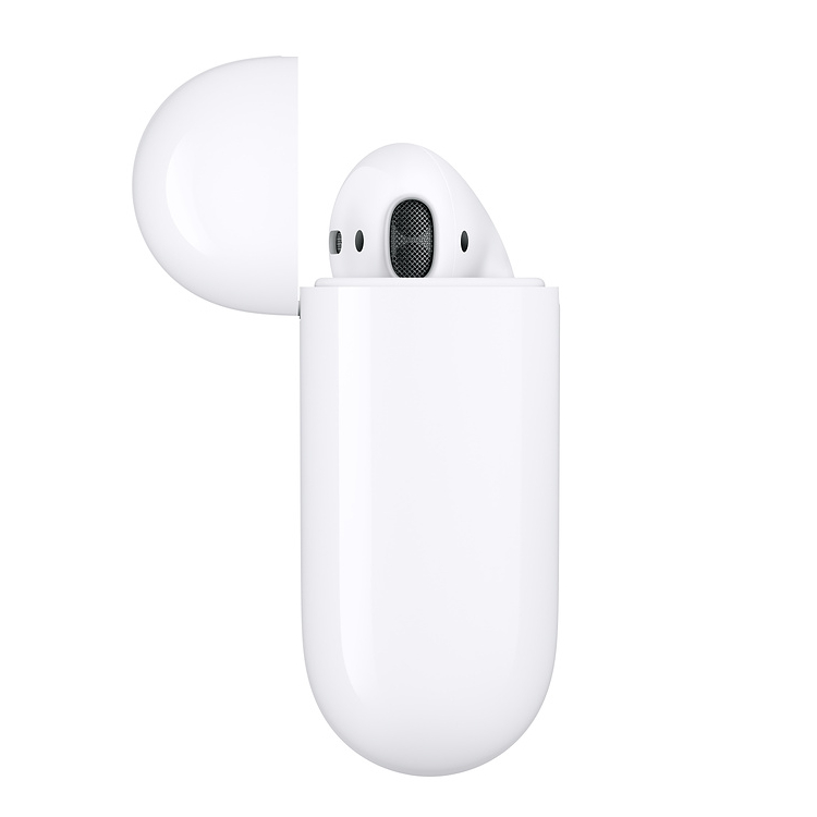 На фото изображено Наушники Apple AirPods 2 (2019) в зарядном футляре, белый