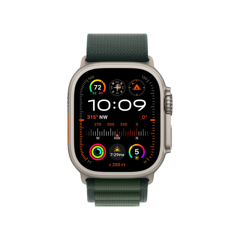 Apple Watch Ultra 2 GPS + Cellular, 49 мм, корпус из бежевого титана, ремешок Alpine зелёного цвета, размер L