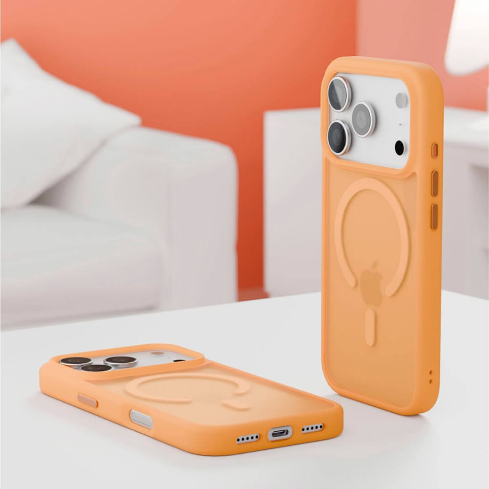 На фото изображено Чехол защитный VLP LITE Bloom Case с MagSafe для iPhone 17 Pro, оранжевый