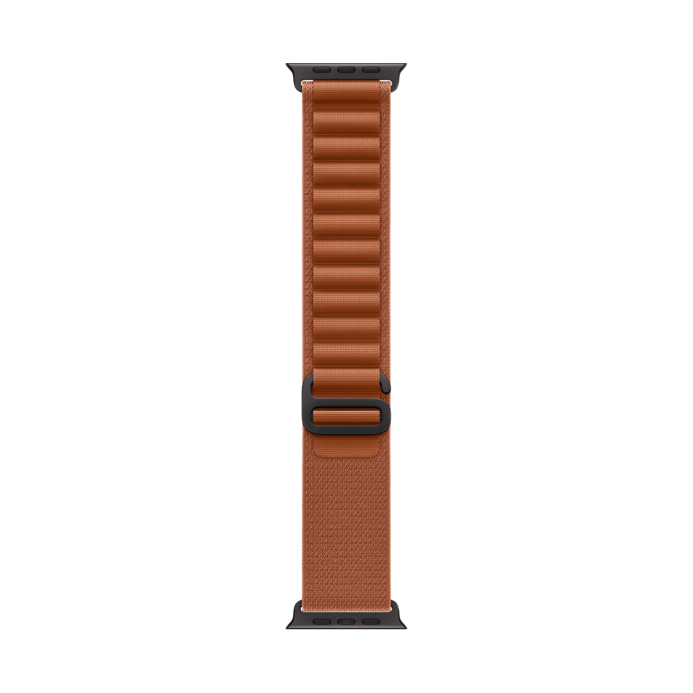 На фото изображено Apple Watch Ultra 3 GPS + Cellular, 49 мм, корпус из чёрного титана, ремешок Alpine, цвет терракотовый, L