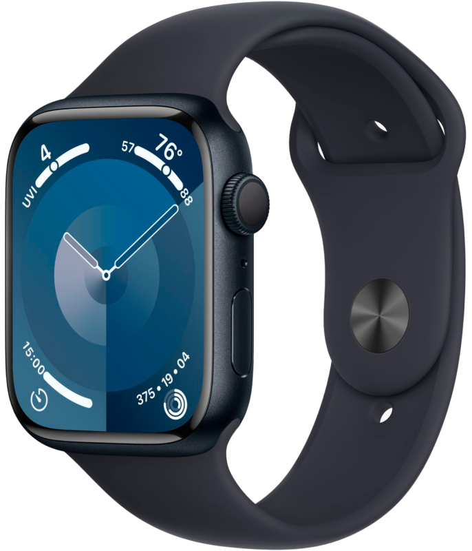 Apple Watch Series 9, 41 мм, корпус из алюминия цвета «Тёмная ночь», спортивный ремешок, размер S/M Apple Watch Series 9, 41 мм, корпус из алюминия цвета «Тёмная ночь», спортивный ремешок, размер S/M
