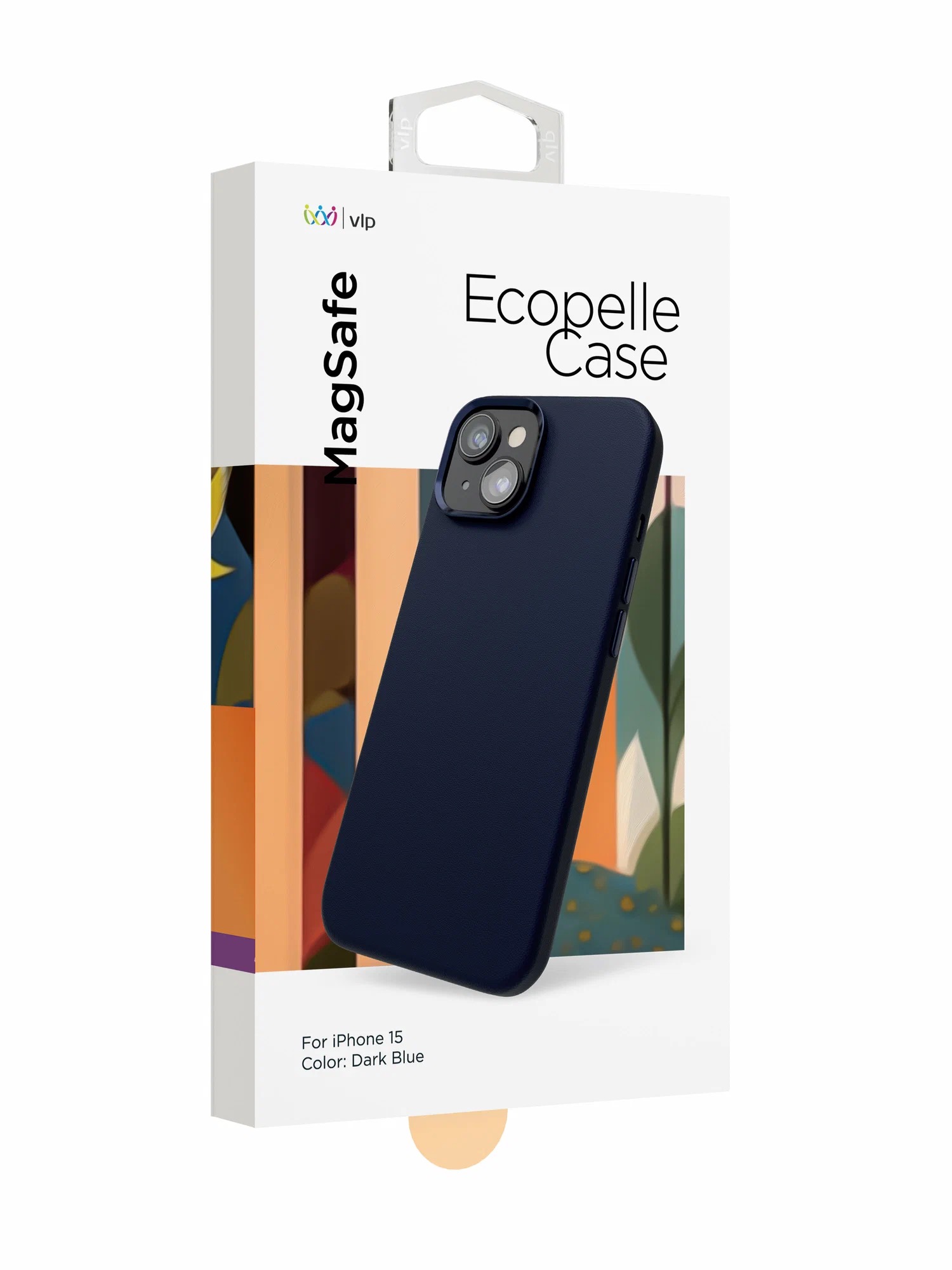Чехол защитный VLP Ecopelle Case с MagSafe для iPhone 15, синий