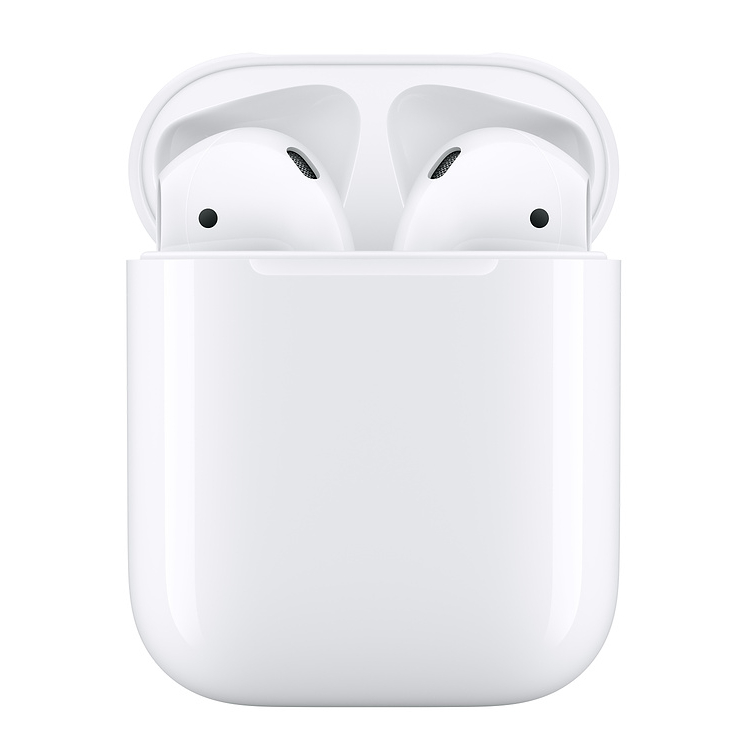 На фото изображено Наушники Apple AirPods 2 (2019) в зарядном футляре, белый