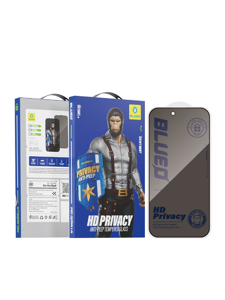 На фото изображено Защитное стекло BlueO для iPhone 17/17 Pro/16 Pro, антишпион