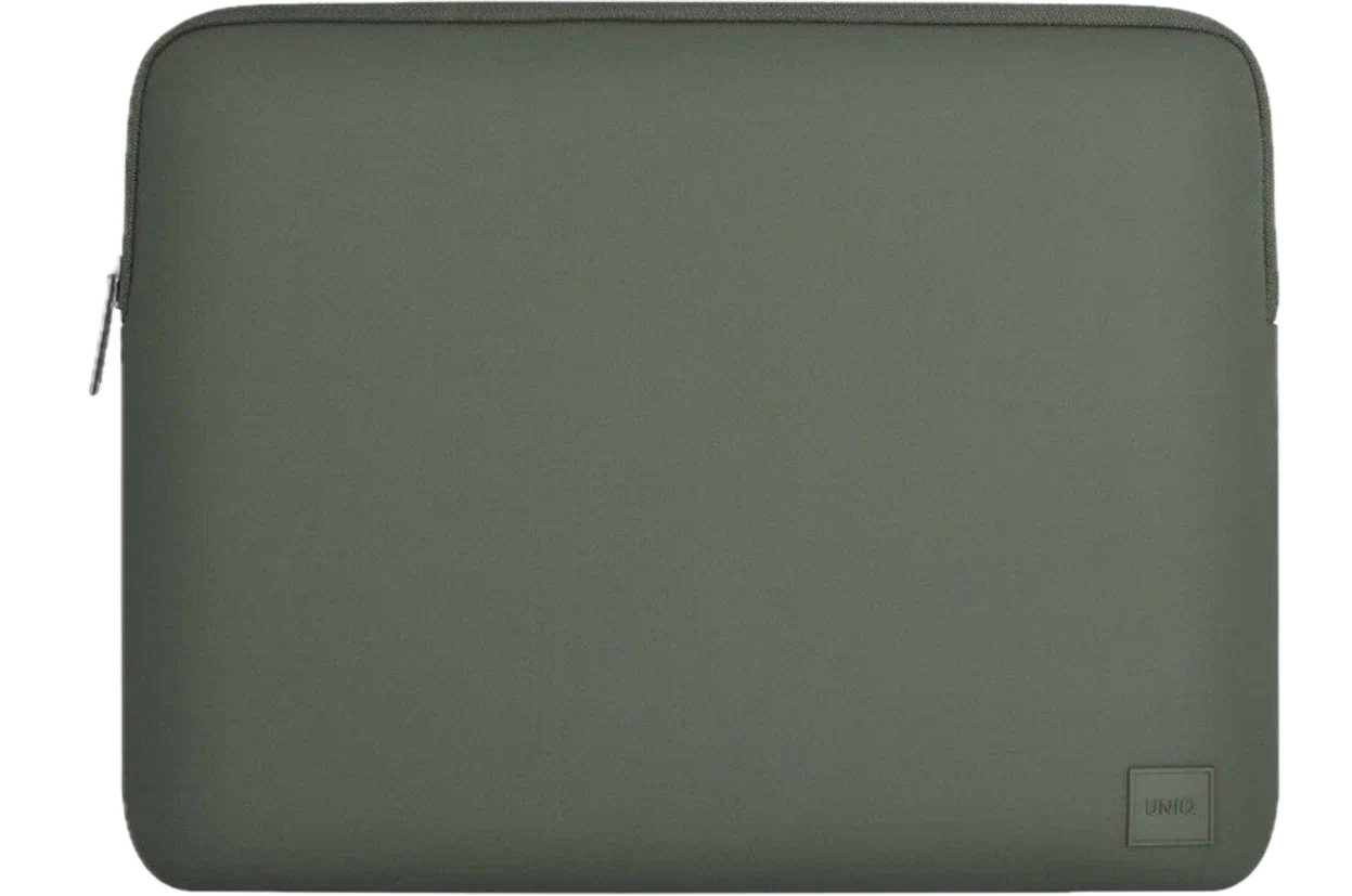 На фото изображено Чехол-сумка Uniq для ноутбуков 14" Cyprus Neoprene, Pewter Green